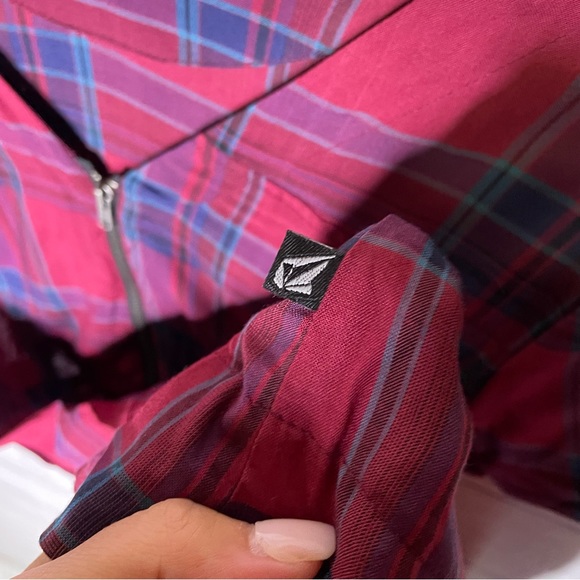 Volcom Red Blue Plaid Short Sleeve Skater Mini Dress - Picture 4 of 7